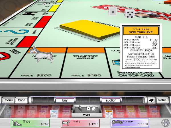 Monopoly board with buy or auction options