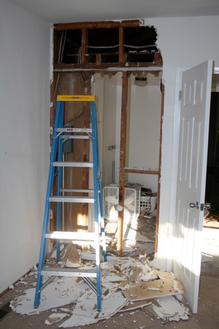 Demoing for Master closet door - From Master Bed