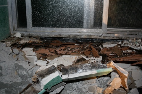 Termite infested wood in Master Bathroom under window