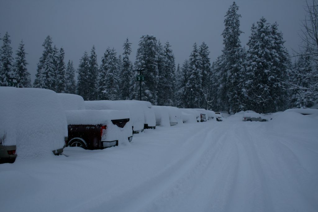 Parking lot of our hotel after it snowed