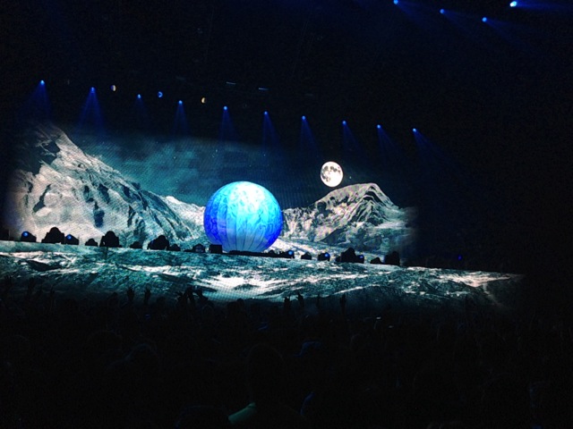 Mountains and blue sphere