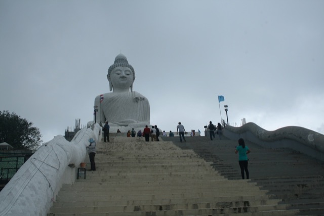 Walking up the steps to Buddha
