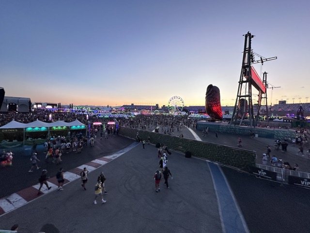 Looking back on the speedway at sunset