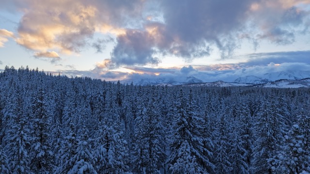 Fresh snow over the Sierras at sunset