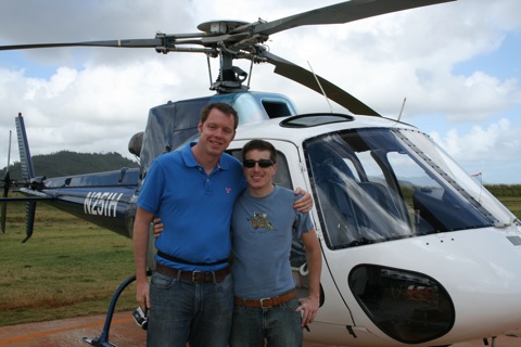 Rob and Myke in front of the helicopter
