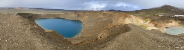 Víti Lake with a geothermal power plant nearby