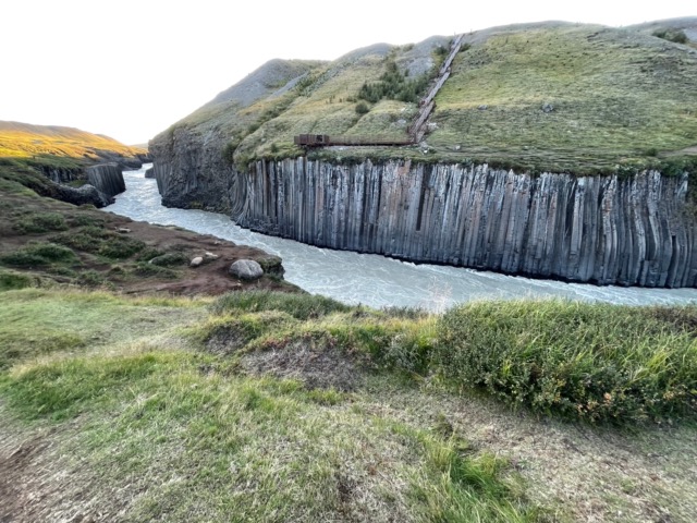 Better view of the stairs at Stuðlagil Canyon