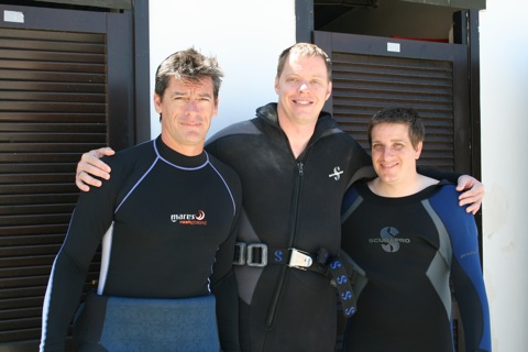 Eduardo, Rob, and Myke in wet suits