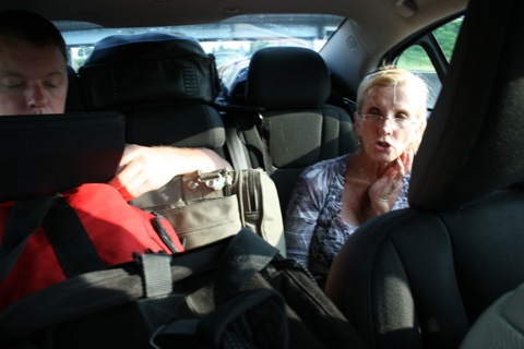 Rob and Mom, packed in the back of the car