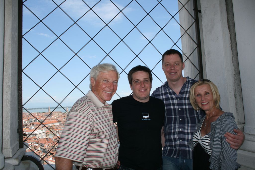 Dad, Myke, Rob, and Mom, atop the bell tower