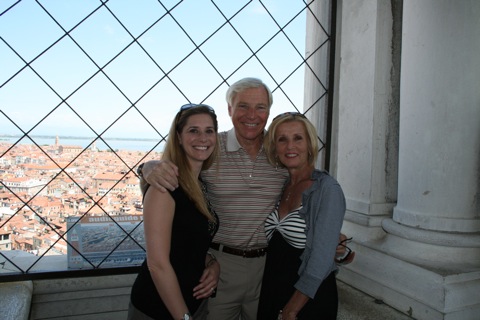 Kelly, Dad, and Mom, atop the bell tower