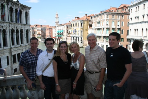 Rob, Lee, Kelly, Mom, Dad, and Myke, atop the Rialto Bridge