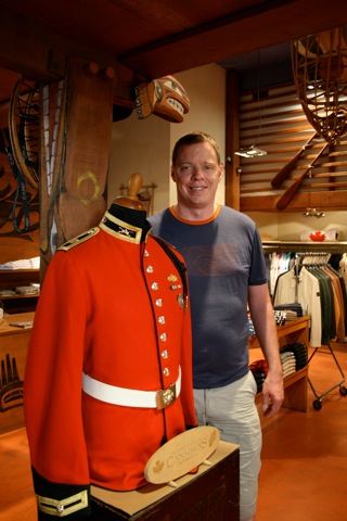 Rob in Canadiens store with an RCMP jacket