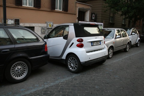 Fancy (although not uncommon) parking for a Smart car