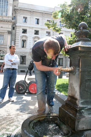 Water fountain...you hold your finger on the bottom of the faucet and it comes out the top for drinking