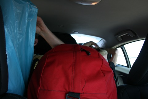 Rob and Mom are packed in the back of the rental car