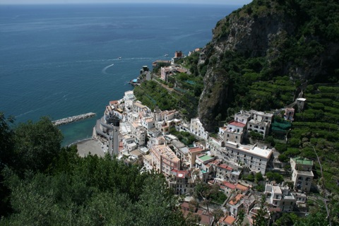 Looking down from the road