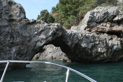 Boat approaching the Arch of Love