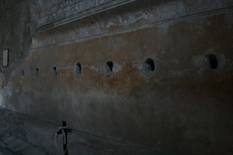 Forum bath changing room: the holes where where the wooden shelves were previously attached