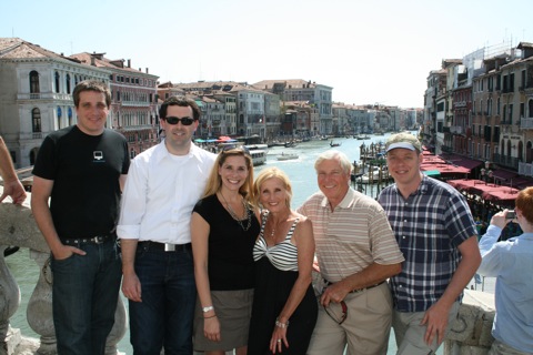 Myke, Lee, Kelly, Mom, Dad, and Rob, atop the Rialto Bridge