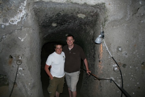 Myke and Rob coming out of the cave