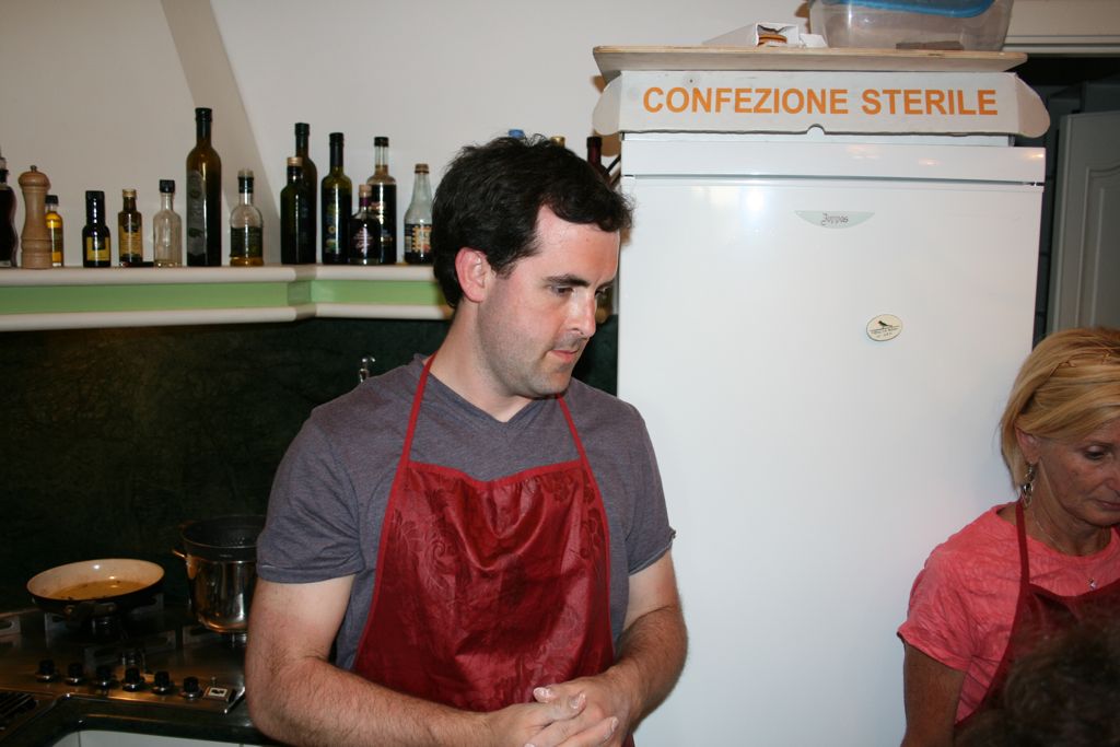 Lee watching the pasta dough process