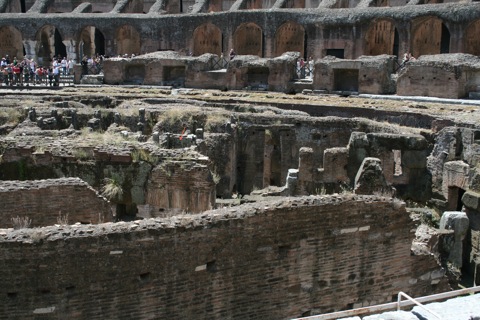 Underground from the NW side.  Note the red arrow showing one of the elevator shafts.