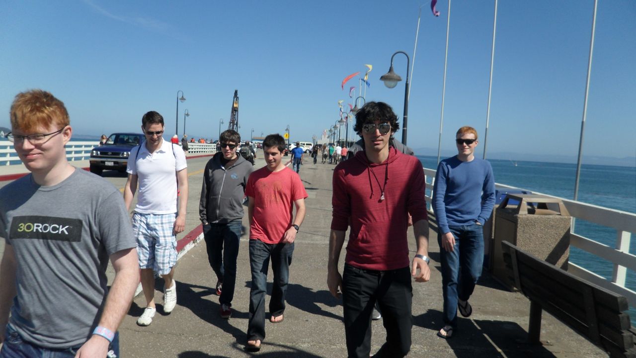Jaxon, Eric S, Eric H, Jeremy, Gus, and Justin on the Pier
