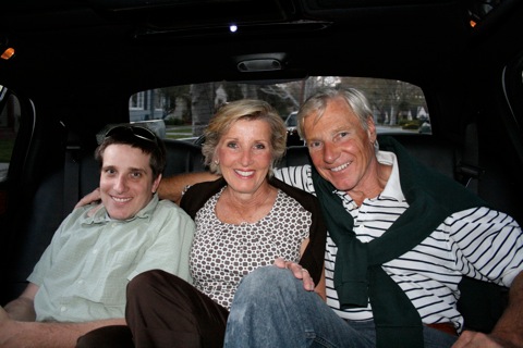 Myke, Mom, and Dad in the limo