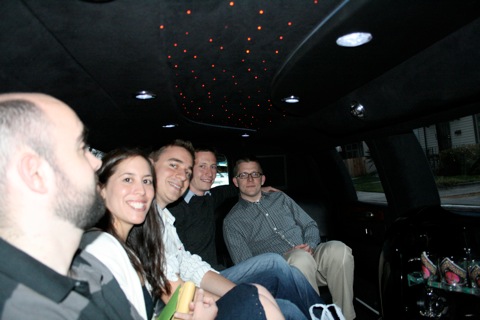 Jamie, Paula, Denis, Eric, and Walter in the limo