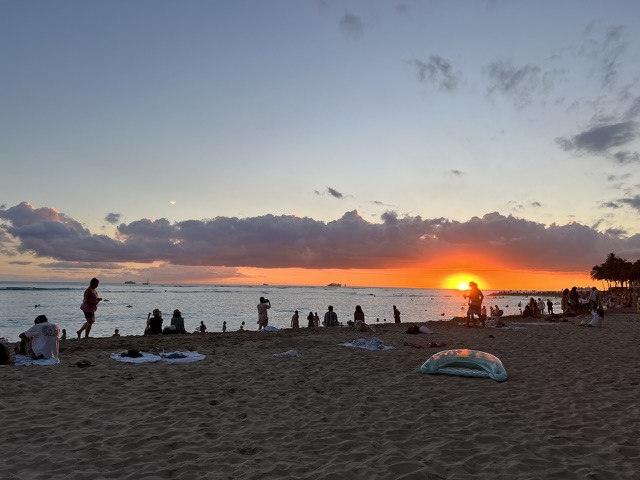 Our first sunset at Waikiki Beach