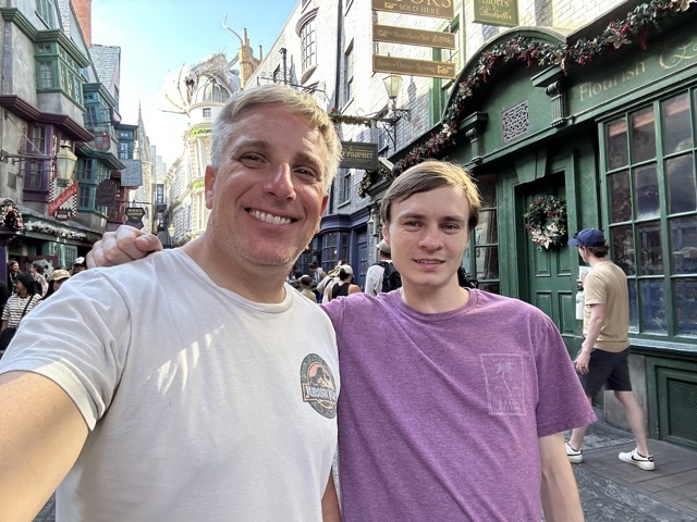 Myke and Harris in Harry Potter Land