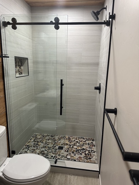 Guest shower glass door installed