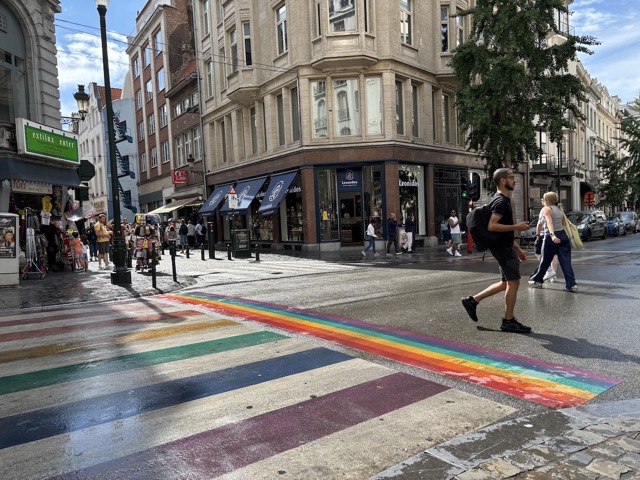Rainbow sidewalk at Rue du Lombard