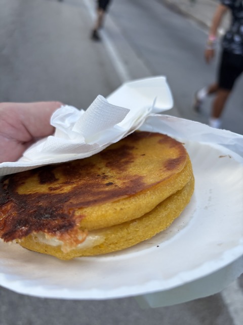 Mozzarepa! (Mozarella cheese between two fried pieces of cornbread...delicious!)