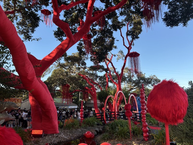 The gardens decorated with red