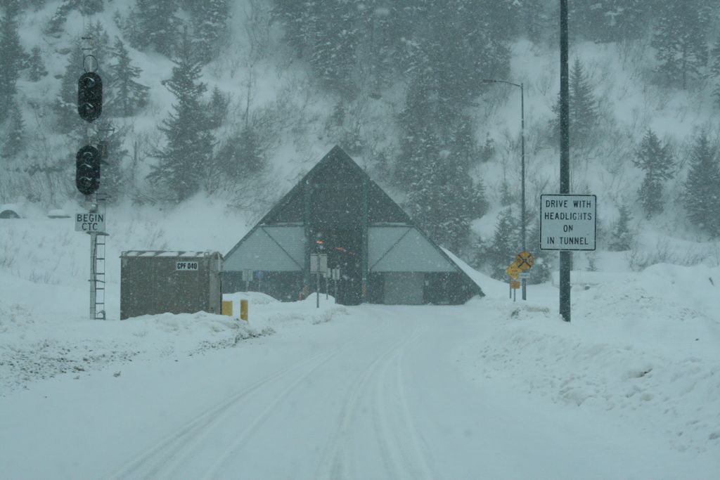 Approaching the Anton Anderson Memorial tunnel, North America's longest railroad/highway tunnel (one-lane)